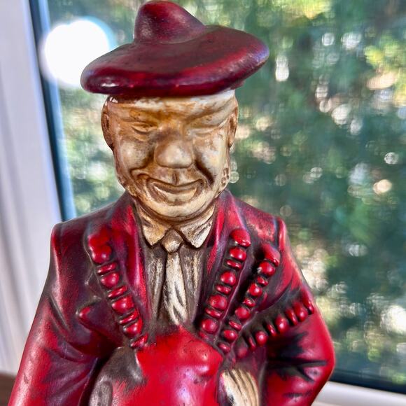 Vintage Scottish Bagpiper Figurine – Red Chalkware Musician Statue 12” Tall - Picture 4 of 16